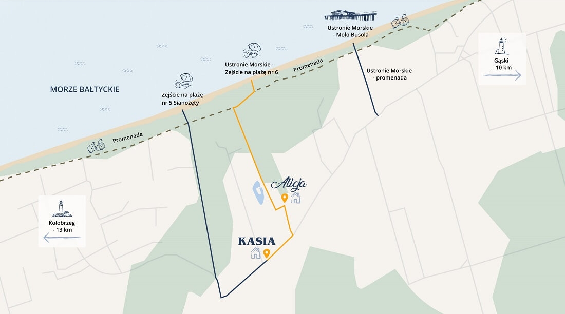 mapa atrakcji wokół willi kasia w utronie morskie